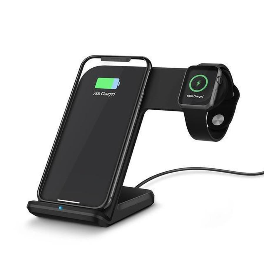HKM-465171 Dual Fast Wireless Charger for Mobile Phones and Smartwatches - Compatible with iPhone and Android