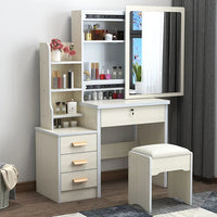 HKM-465171 Wooden Vanity Dressing Table Set with Cushioned Stool and Round Mirror