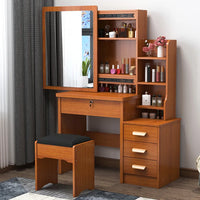 HKM-465171 Wooden Vanity Dressing Table Set with Cushioned Stool and Round Mirror