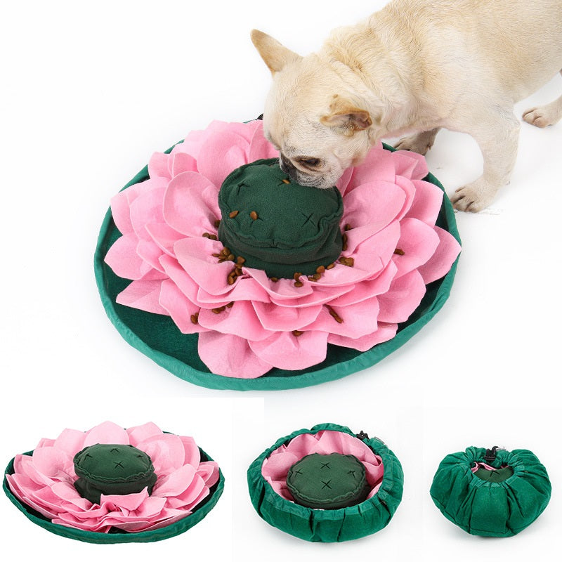 HKM-4653117 Pet Lotus Sniffing Pad for Dogs - Interactive Food Hiding Training Toy, Fleece & Felt Material, 45 x 45 cm