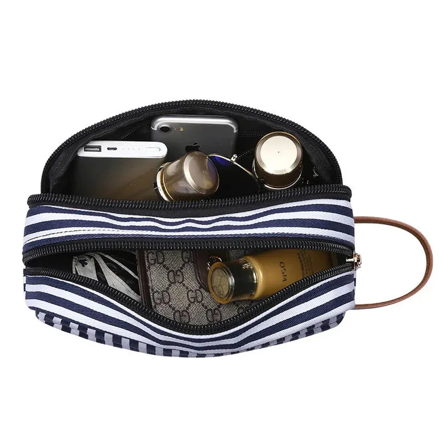 HKM-465363 Personalised Striped Canvas Toiletry Bag for Travel and Cosmetic Storage