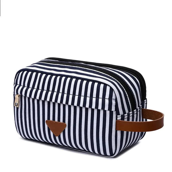HKM-465363 Personalised Striped Canvas Toiletry Bag for Travel and Cosmetic Storage
