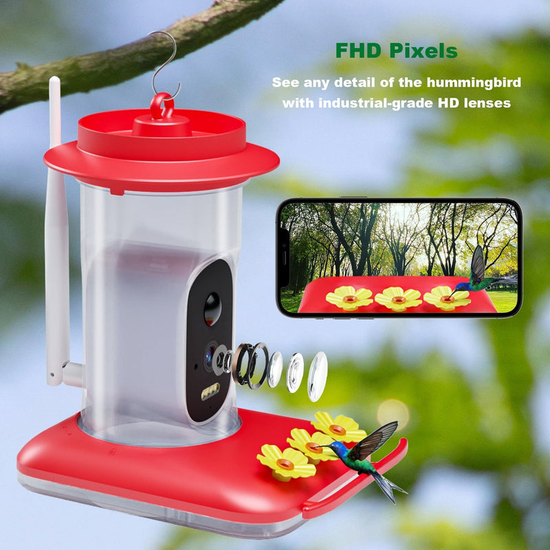 HKM-465555 Intelligent Visual Hummingbird Feeder with 5MP HD Camera and Solar Panel