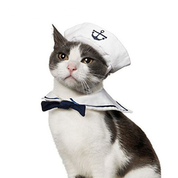 HKM-4655677 Nautical-Themed Pet Sailor Suit with Adjustable Hat and Collar