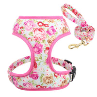 HKM-4656445 Adjustable Broken Flower Pattern Dog Leash and Chest Harness for Small Breeds