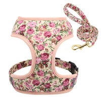 HKM-4656445 Adjustable Broken Flower Pattern Dog Leash and Chest Harness for Small Breeds