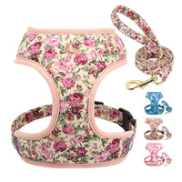 HKM-4656445 Adjustable Broken Flower Pattern Dog Leash and Chest Harness for Small Breeds