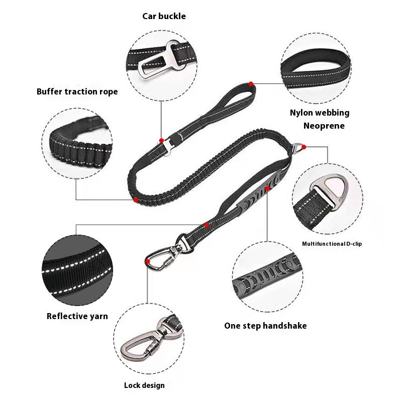 HKM-4657853 Retractable Reflective Traction Belt for Pets with Hand-Holding Rope in Black, Orange, Khaki