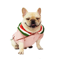HKM-4658621 Watermelon Print Cotton Dog Outfit with Bag - Breathable Casual Wear for Pets