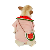 HKM-4658621 Watermelon Print Cotton Dog Outfit with Bag - Breathable Casual Wear for Pets