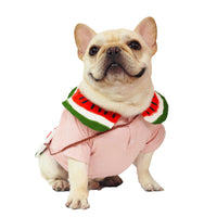 HKM-4658621 Watermelon Print Cotton Dog Outfit with Bag - Breathable Casual Wear for Pets