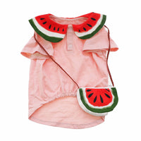 HKM-4658621 Watermelon Print Cotton Dog Outfit with Bag - Breathable Casual Wear for Pets