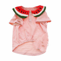 HKM-4658621 Watermelon Print Cotton Dog Outfit with Bag - Breathable Casual Wear for Pets
