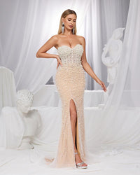 HKM-466003 Elegant Women's Evening Dress in Nude Tone - Model EZ25131