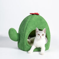 HKM-4661309 Cozy Cactus Cat Bed for Dogs and Cats - Enclosed Warm Nest for Deep Sleep