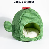 HKM-4661309 Cozy Cactus Cat Bed for Dogs and Cats - Enclosed Warm Nest for Deep Sleep