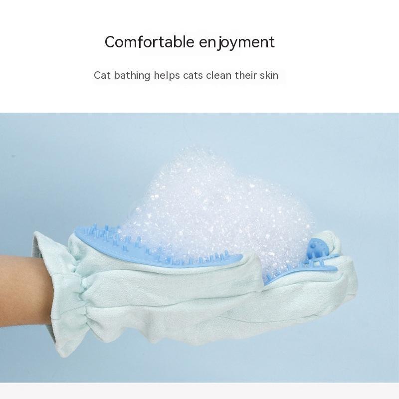 HKM-4661693 Suede Five Finger Gloves for Cat Bathing and Massage in Pink and Blue