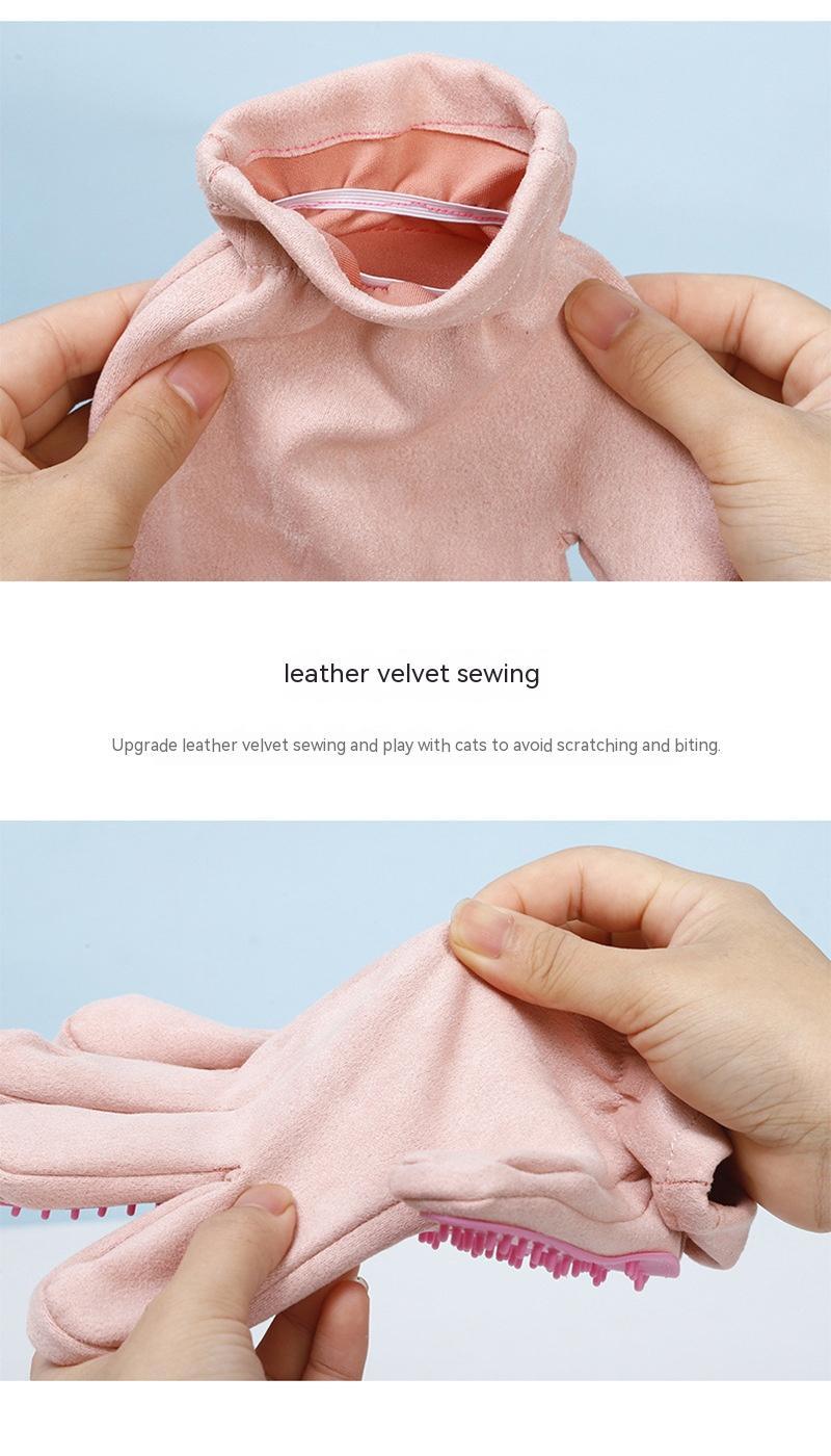 HKM-4661693 Suede Five Finger Gloves for Cat Bathing and Massage in Pink and Blue