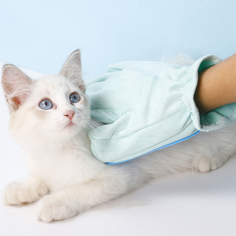 HKM-4661693 Suede Five Finger Gloves for Cat Bathing and Massage in Pink and Blue