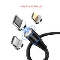 HKM-466323 3-in-1 Magnetic Data Cable for Fast Charging and Data Transfer - TYPE-C, iOS, Micro USB Compatible, 3A Current, Nylon Braided, Aluminum Alloy
