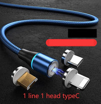 HKM-466323 3-in-1 Magnetic Data Cable for Fast Charging and Data Transfer - TYPE-C, iOS, Micro USB Compatible, 3A Current, Nylon Braided, Aluminum Alloy