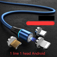HKM-466323 3-in-1 Magnetic Data Cable for Fast Charging and Data Transfer - TYPE-C, iOS, Micro USB Compatible, 3A Current, Nylon Braided, Aluminum Alloy
