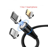 HKM-466323 3-in-1 Magnetic Data Cable for Fast Charging and Data Transfer - TYPE-C, iOS, Micro USB Compatible, 3A Current, Nylon Braided, Aluminum Alloy