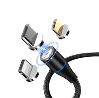 HKM-466323 3-in-1 Magnetic Data Cable for Fast Charging and Data Transfer - TYPE-C, iOS, Micro USB Compatible, 3A Current, Nylon Braided, Aluminum Alloy