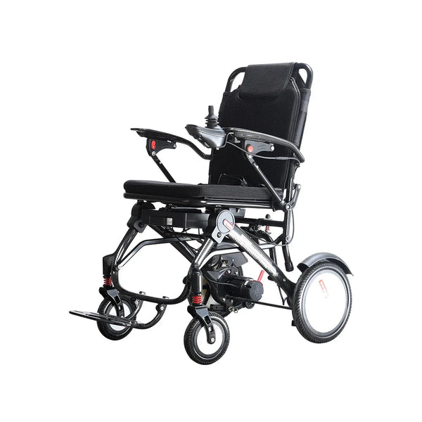 HKM-466323 Lightweight Portable Folding Electric Wheelchair and 12Ah Lithium Battery, Not specified in title (lightweight foldable; likely carbon fiber or aluminum alloy) Frame, 220 lb Load Capacity