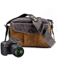HKM-466323 Vintage Canvas and Leather Messenger Bag for DSLR and Laptop, Waterproof Photography Crossbody Bag