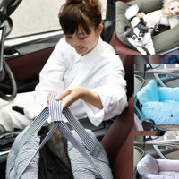 HKM-4663869 Removable Portable Cloth Car Kennel in Army Green, Striped, and Blue - Available in Small and Large Sizes