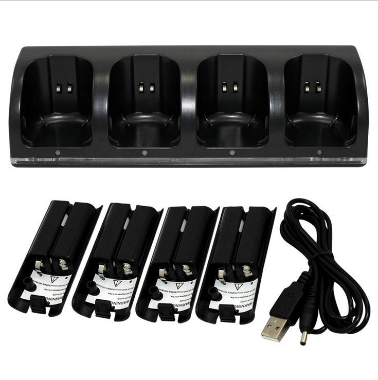 HKM-466515 Wii Four-Controller Charging Station with Four Rechargeable Batteries and USB Charging Cable