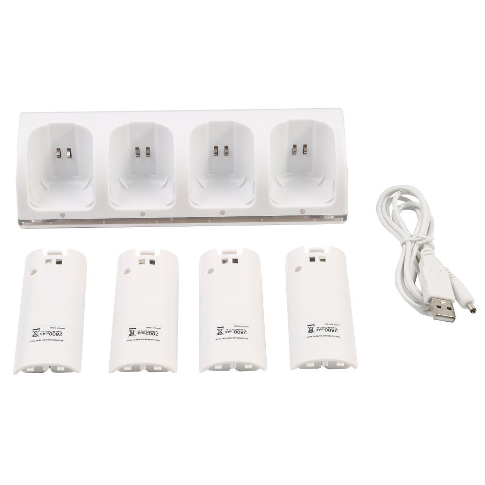 HKM-466515 Wii Four-Controller Charging Station with Four Rechargeable Batteries and USB Charging Cable