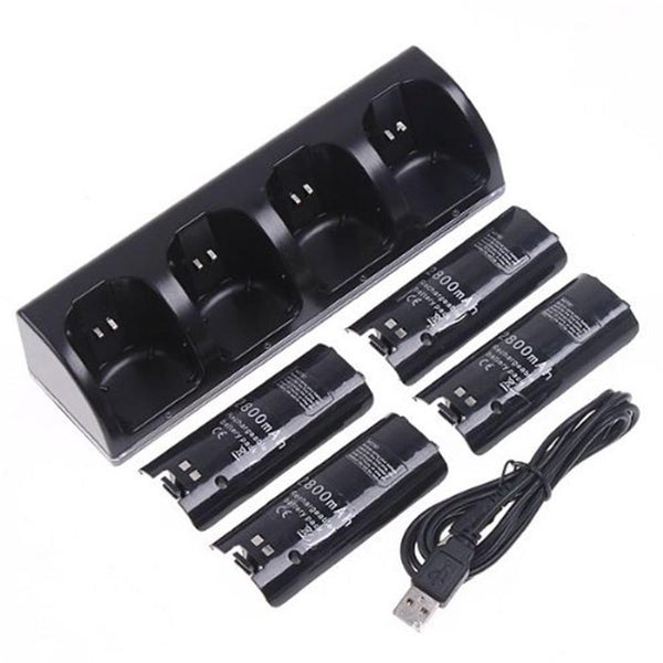 HKM-466515 Wii Four-Controller Charging Station with Four Rechargeable Batteries and USB Charging Cable