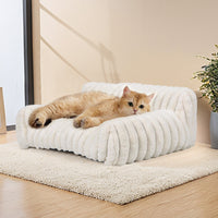 HKM-4665277 Cozy Medium-Large Dog Bed with Winter Warm Pad for Dogs and Cats - Milky White