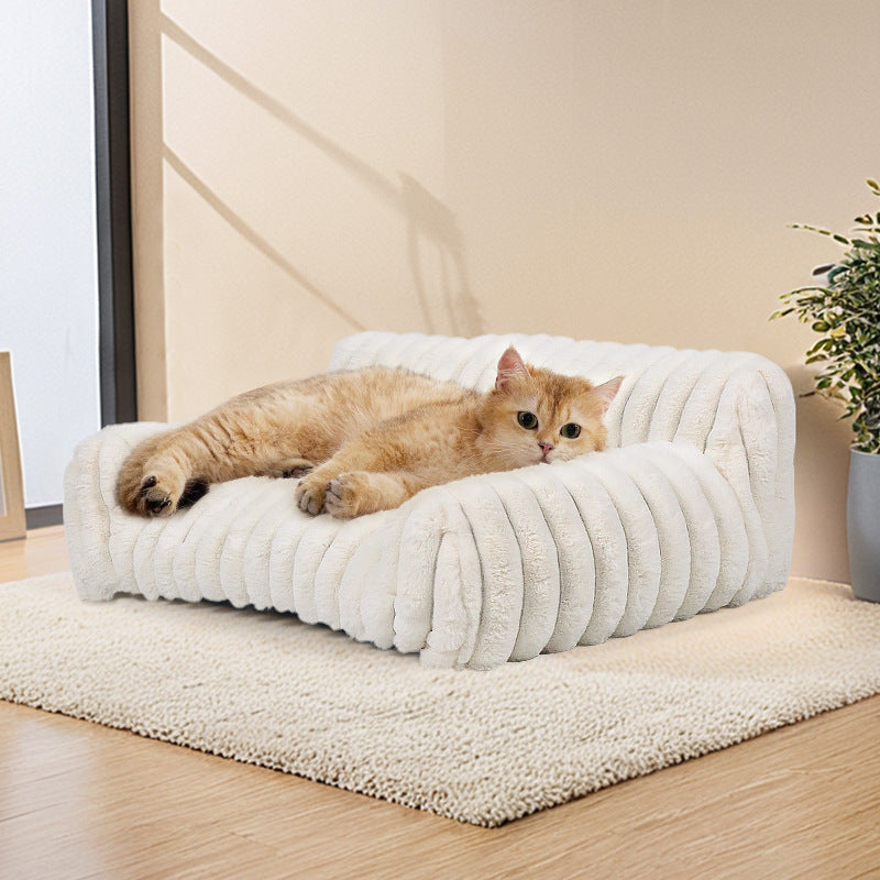 HKM-4665277 Cozy Medium-Large Dog Bed with Winter Warm Pad for Dogs and Cats - Milky White