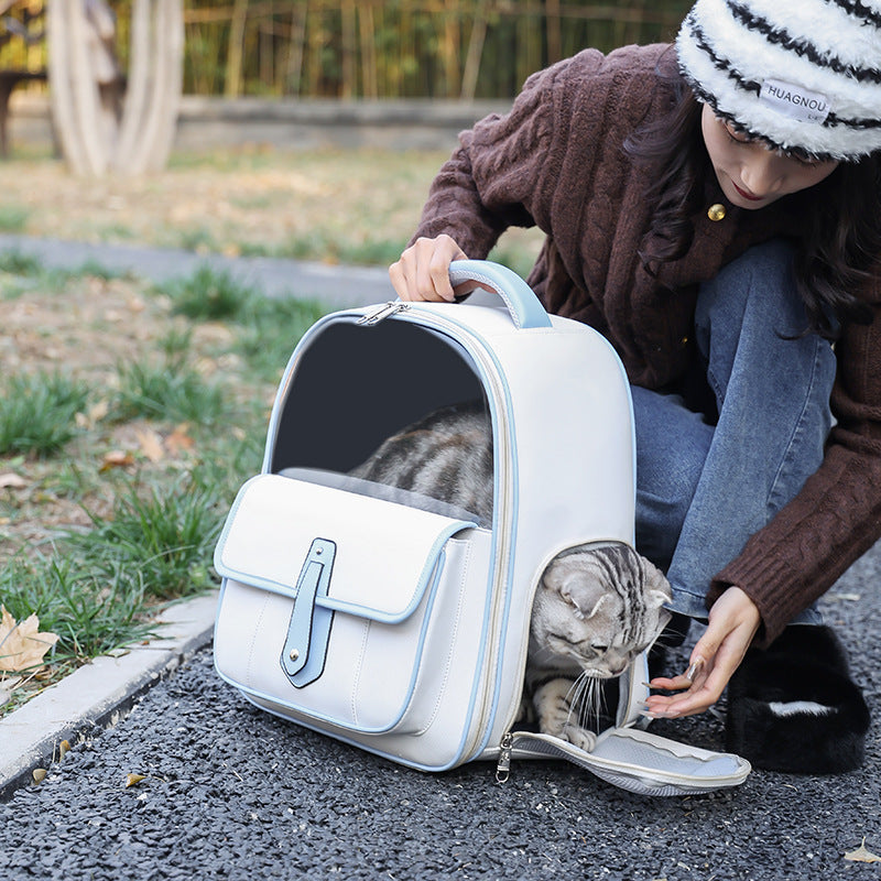 HKM-4666045 Portable Cat Backpack in Solid Colors - Stylish, Lightweight PU Pet Carrier