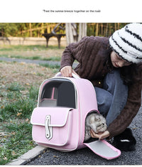 HKM-4666045 Portable Cat Backpack in Solid Colors - Stylish, Lightweight PU Pet Carrier