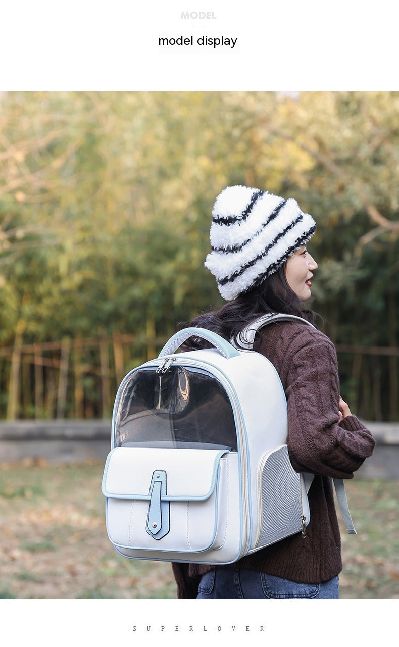 HKM-4666045 Portable Cat Backpack in Solid Colors - Stylish, Lightweight PU Pet Carrier