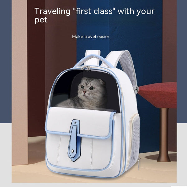 HKM-4666045 Portable Cat Backpack in Solid Colors - Stylish, Lightweight PU Pet Carrier