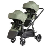 HKM-4666707 tandem twin stroller in olive green with staggered seats