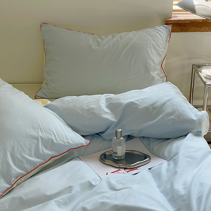 HKM-466771 Cream Double Combination Washed Cotton Bedding Set in Light and Dark Blue