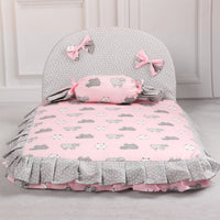 HKM-4668221 Cozy Square Dog Mat in Pink and Blue - Pure Cotton & Silk Cotton, Removable & Washable, Sizes S and L