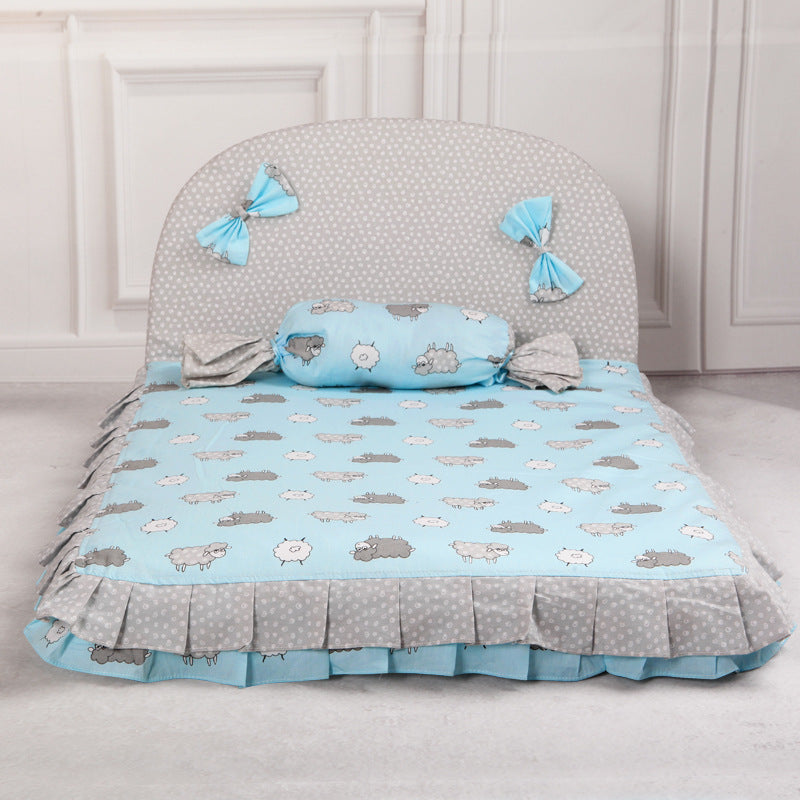 HKM-4668221 Cozy Square Dog Mat in Pink and Blue - Pure Cotton & Silk Cotton, Removable & Washable, Sizes S and L