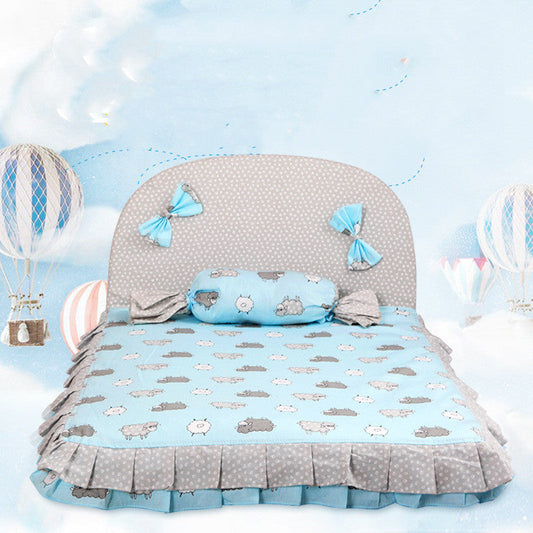 HKM-4668221 Cozy Square Dog Mat in Pink and Blue - Pure Cotton & Silk Cotton, Removable & Washable, Sizes S and L