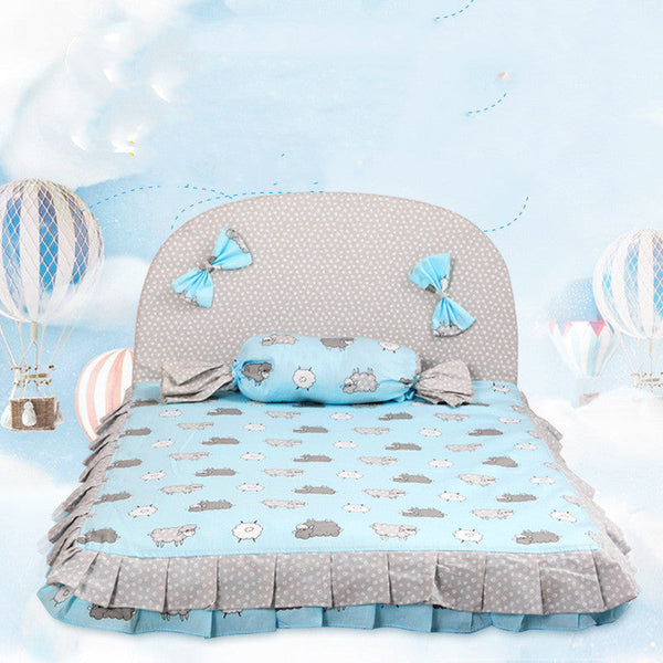 HKM-4668221 Cozy Square Dog Mat in Pink and Blue - Pure Cotton & Silk Cotton, Removable & Washable, Sizes S and L