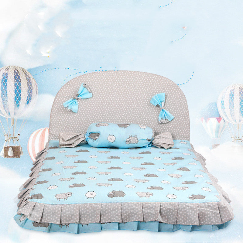HKM-4668221 Cozy Square Dog Mat in Pink and Blue - Pure Cotton & Silk Cotton, Removable & Washable, Sizes S and L