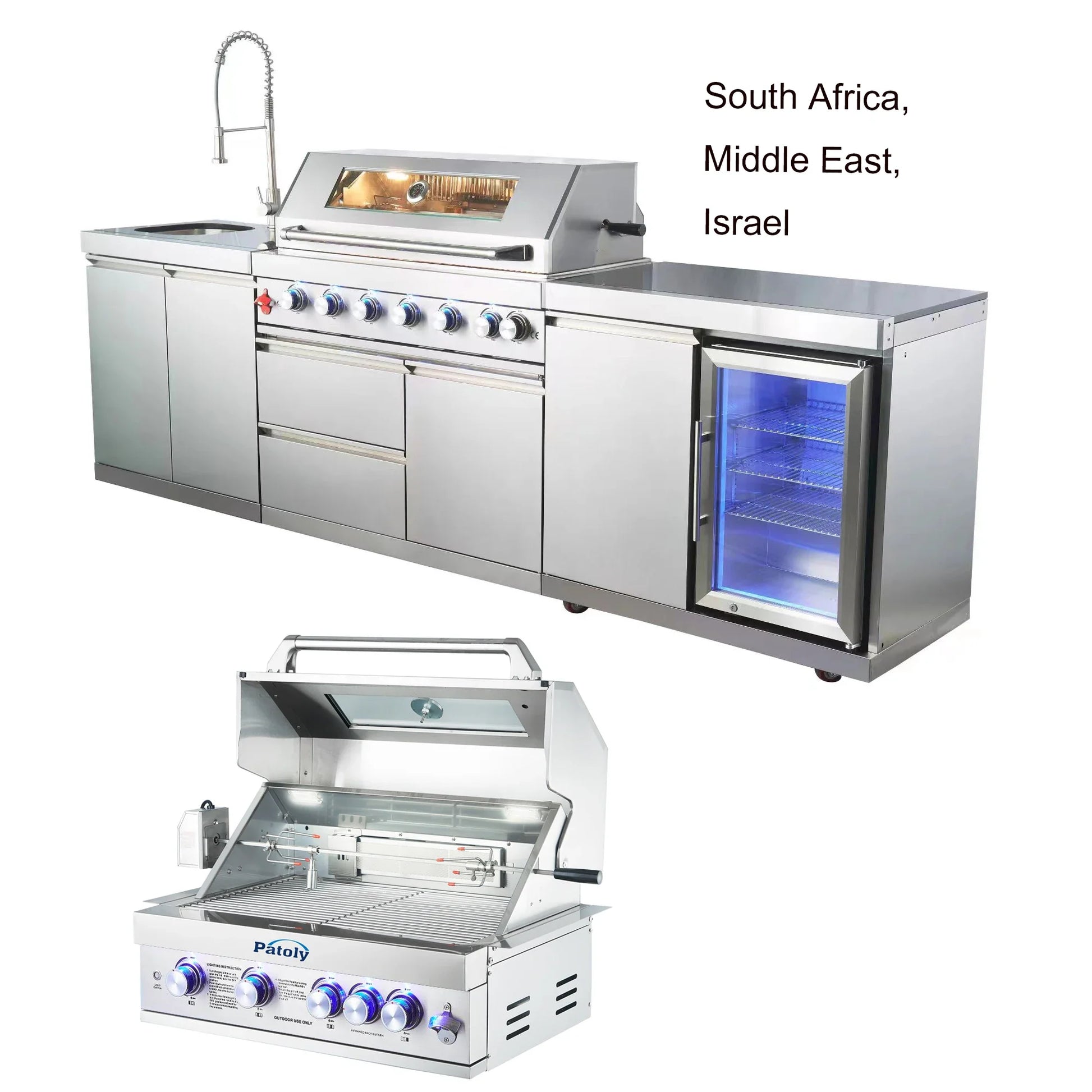 HKM-466963 Stainless Steel 5-Burner Built-in Gas BBQ Grill for Outdoor Cooking and Barbeque