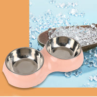 HKM-4669757 Dual-Use Cat Bowl - Round Two-in-One Stainless Steel Bowl in Gray, Blue, or Pink, 14 cm Diameter