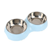 HKM-4669757 Dual-Use Cat Bowl - Round Two-in-One Stainless Steel Bowl in Gray, Blue, or Pink, 14 cm Diameter